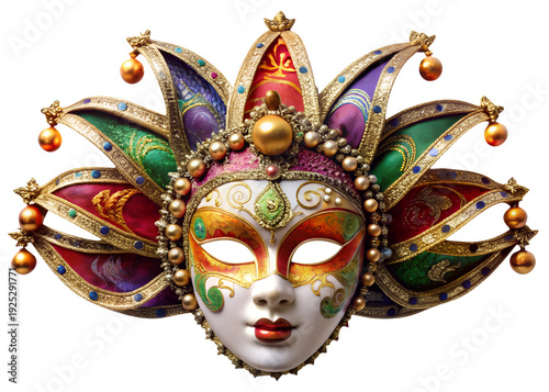 Colorful Venetian Carnival Mask Festive Costume Isolated on Transparent Background