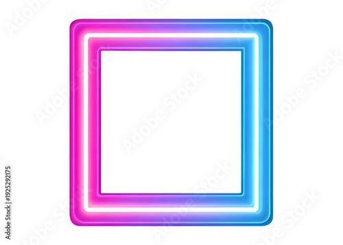 Neon Square Frame Pink to Blue Gradient Isolated on Transparent Background