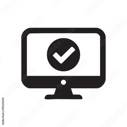 A computer monitor displaying a checkmark icon on its screen in a simple, modern design.