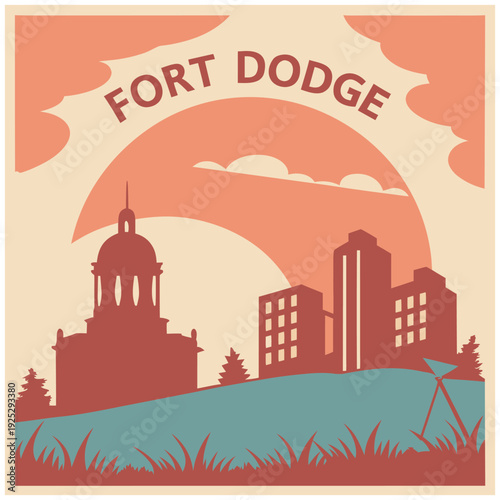 Fort Dodge Landmark Architecture and City Skyline Graphic