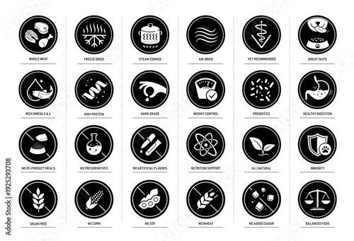 A set of icons for pet food. The outline icons are well scalable and editable. Contrasting elements are good for different backgrounds. EPS10.