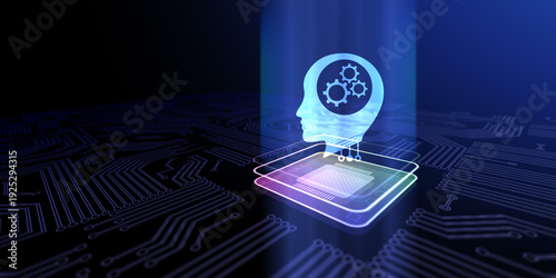 Machine Learning Enhancing Data Analysis and Predictive Modeling Illustrated on a Processor, Business and Technology Concept.