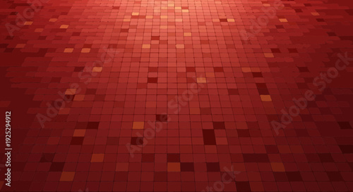 abstract red mosaic tiles background, perspective view