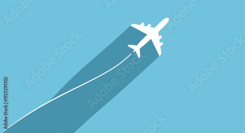 airplane flying, blue sky, long shadow, travel concept