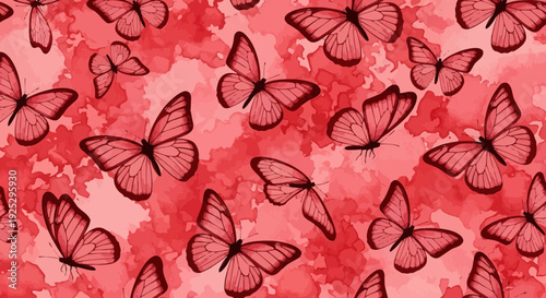 Wallpaper Mural red butterflies on floral background, seamless pattern Torontodigital.ca
