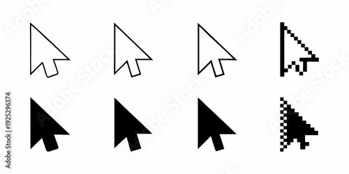 Collection of simple black and white cursor arrow icons in various styles