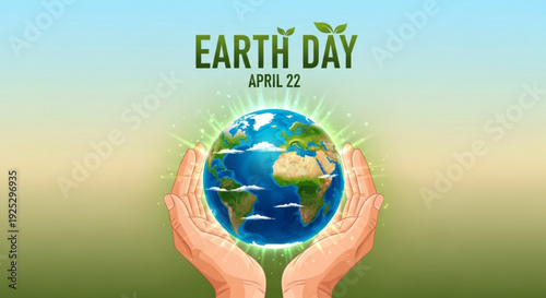 Earth day illustration with hands holding globe on april 22 symbolizing environmental care and sustainability