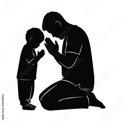 Heartwarming silhouette of a man and a child in a touching moment