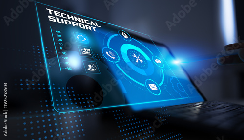 Technical Support Services Displayed on a Futuristic Digital Interface.