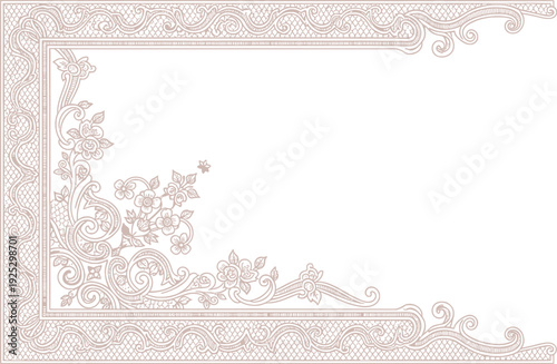 Vintage Floral Border Design with Ornate Patterns and Empty Space