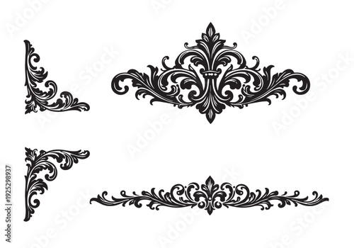 Ornamental Baroque Flourish Set – Vintage Decorative Borders and Corners