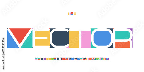 Cutout Negative Space Font Logo Alphabet Color Geometric Blocks Letter Set Modern Typography, Creative Typographic Design for Poster Headline, Type Symbol Logotype, Colorful Fonts. Vector Typeface
