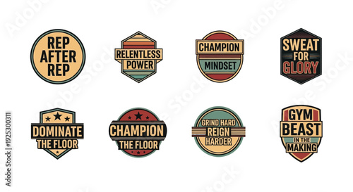 A collection of eight textured emblem designs offers intense training.