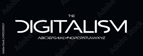 Futuristic minimal logo font, sleek digital alphabet. Elegant sci-fi typeface for tech headline, innovation interface, modern product branding, science UI, smart device display. Vector typography.