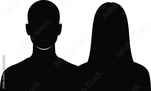 Black Silhouette of Man and Woman Profile Avatar Icons Isolated on White Background for Social Media User Profile Corporate Identity