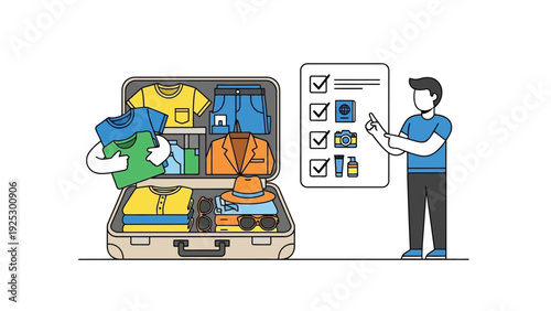 Travel luggage filled with clothing and accessories for packing