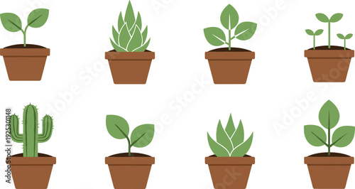 Potted plants vector collection, houseplant icons set, indoor greenery illustration isolated home decor botanical design elements
