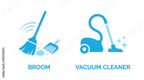 Cleaning Tools Illustration in Simple Flat Design with Blue Color Scheme on White Background for Housekeeping Services