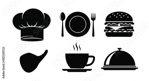 Set of 6 restaurant icons vector