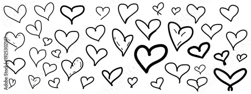 Large collection of doodle style hearts shapes. Hand drawn doodle hearts collection for valentine day. hand drawn heart shapes.