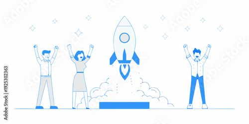 Celebrating a successful rocket launch with enthusiastic team members