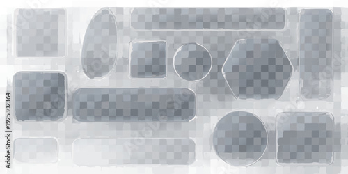 Collection of transparent geometric shapes arranged on a transparent background