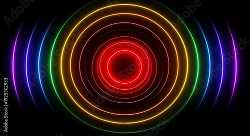 Vibrant concentric circles with neon like effect on black background