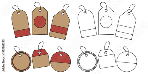 Hand-drawn cartoon and doodle set of price tags on a white background.