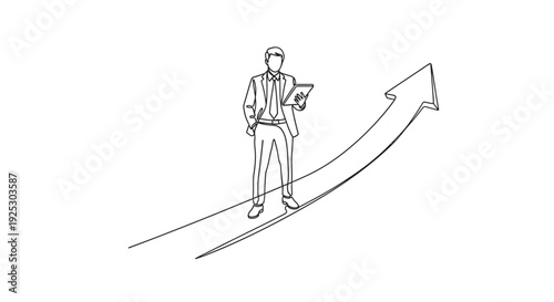 Man business concept with businessman pushing graph and arrow on tightrope illustration