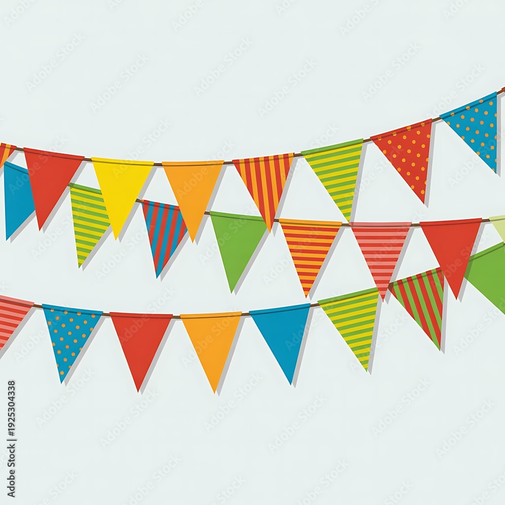 Obraz premium Colorful triangular pennant bunting hanging in rows