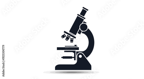 Microscope illustration on white background viewed from the side with detailed lens and stage