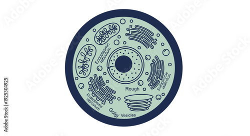 Illustration of cellular structures in a circular diagram viewed from top