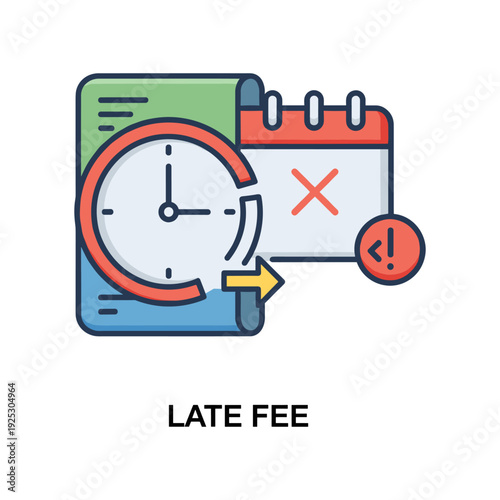 Late fee deadline concept with clock and calendar vector illustration