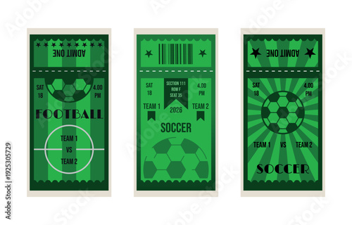 Vector illustration set of football, soccer modern flat ticket card element graphic design 