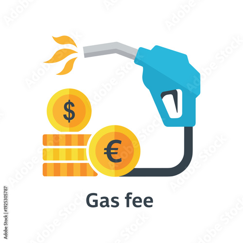 Gas pump fueling with dollar and euro coins rising cost concept illustration