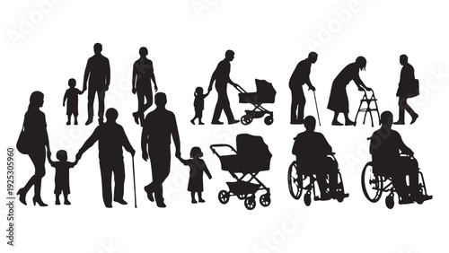 Diverse silhouette people vector illustration inclusive design