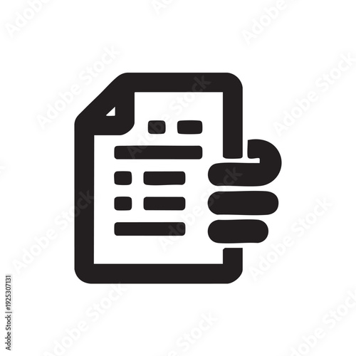 Hand holding a document with text, symbolizing information exchange or transaction in a simple, illustrative style from a straightforward viewpoint