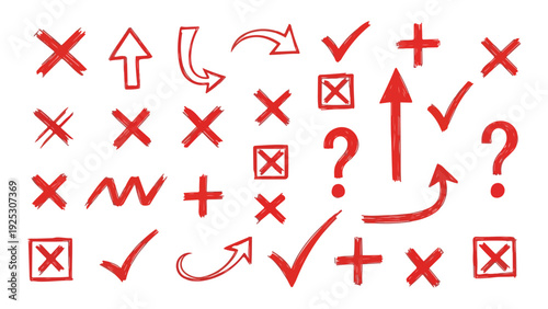 Vibrant red symbols and icons set for modern design