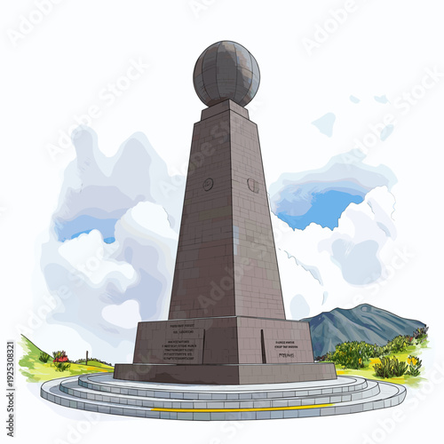 La Mitad del Mundo - Equator Monument. La Mitad del Mundo - Equator Monument hand drawn watercolor illustration