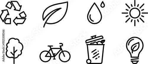 Eco friendly icon bundle for sustainable living and environmental conservation