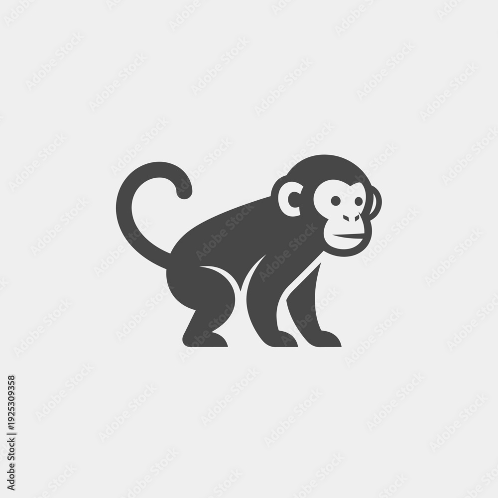 Obraz premium Stylized Monkey Icon Silhouette, Simple Vector Graphic, Cute Animal Logo