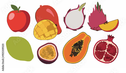 Colorful tropical fruit artwork for t shirt and poster vector EPS 10