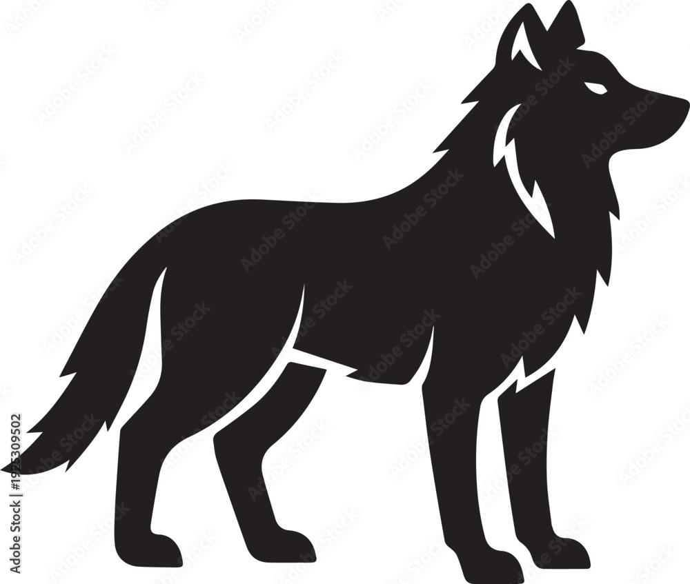 Fototapeta premium Black wolf silhouette icon standing side view
