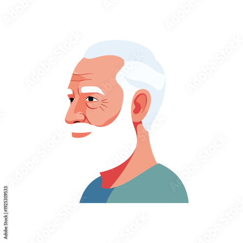 Elderly Man Portrait, Profile View, White Beard, Gray Hair, Smiling, Senior Male
