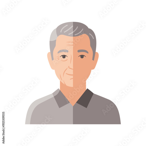 Aging Process Concept: Split Face Showing Young and Old Man, Wrinkles and Gray Hair