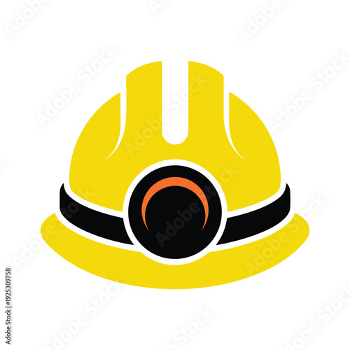 Yellow Hard Hat with Black and Orange Visor and Strap