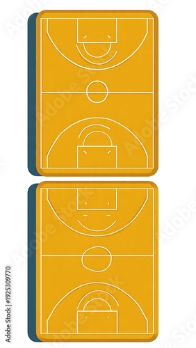 Top Down View of Basketball Court Tactical Board - Flat Vector Sports Layout Illustration Isolated on White