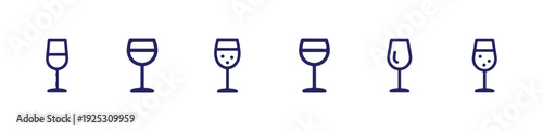 Selection of modern outline wine glasses filled with bubbly liquid on white background