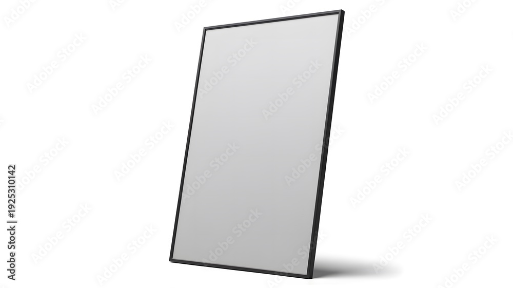 Fototapeta premium Minimalist Vertical Black Poster Frame Mockup Hanging on White Wall with Elegant Natural Sunlight Shadow