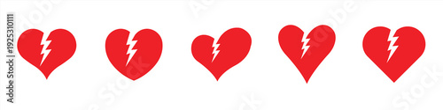 Broken red heart icon set. Broken heart icon. Symbol of divorce or heartbreak. Vector illustration.